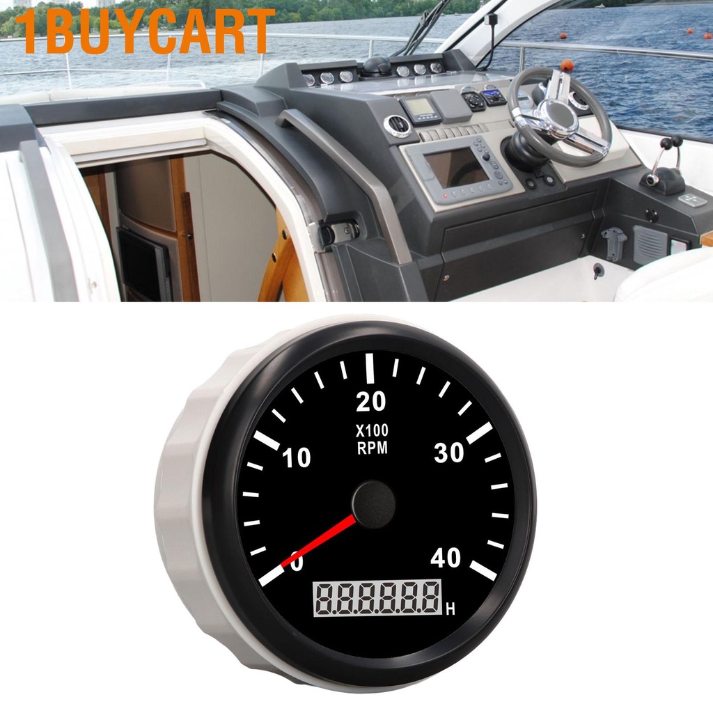 1buycart 85mm/3.35in Tachometer Gauge 3000RPM IP67 Waterproof Tacho with LCD Hourmeter Red Backlight for Car Truck Boat
