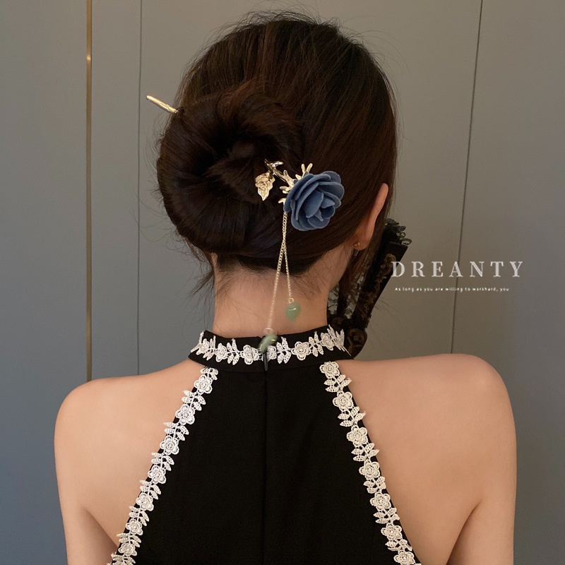 Trâm Cài Tóc Hình Hoa Hồng Phối Tua Rua Phong Cách Trung Hoa Cổ Điển Thời Trang Cho Nữ