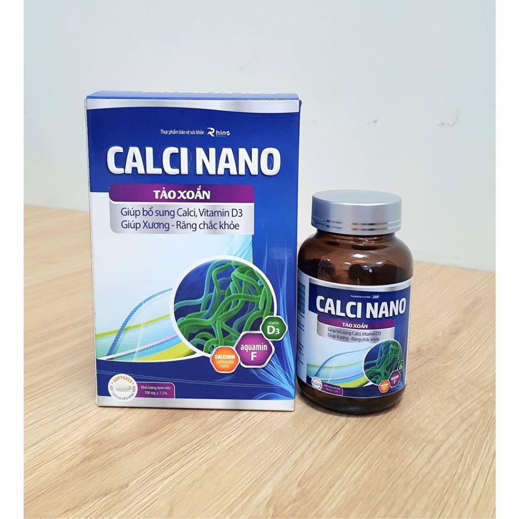 Viên uống canxi cho bà bầu Calci Nano, kết hợp tảo xoắn,  Aquamin F, Vitamin K2, D3 - Hộp 60 viên - Trustcare