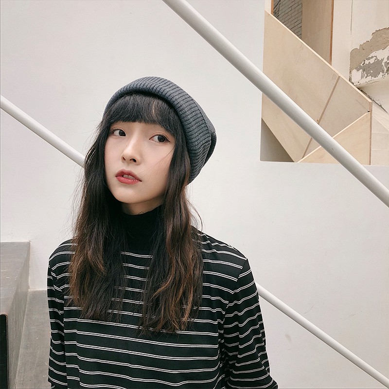Mũ Len Dệt Kim Màu Trơn Thời Trang Thu Đông Hàn Quốc Dành Cho Nữ