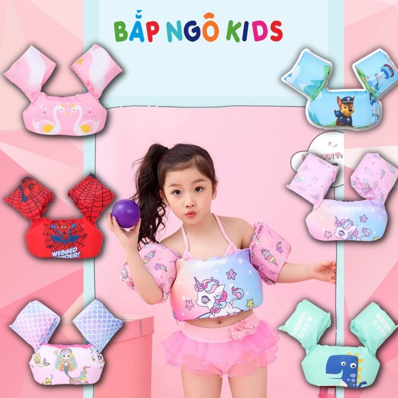 Phao tay đỡ ngực, phao tập bơi liền thân cho bé trai bé gái từ 14kg đến 25kg chất liệu cao cấp mềm mại Bắp Ngô Kids