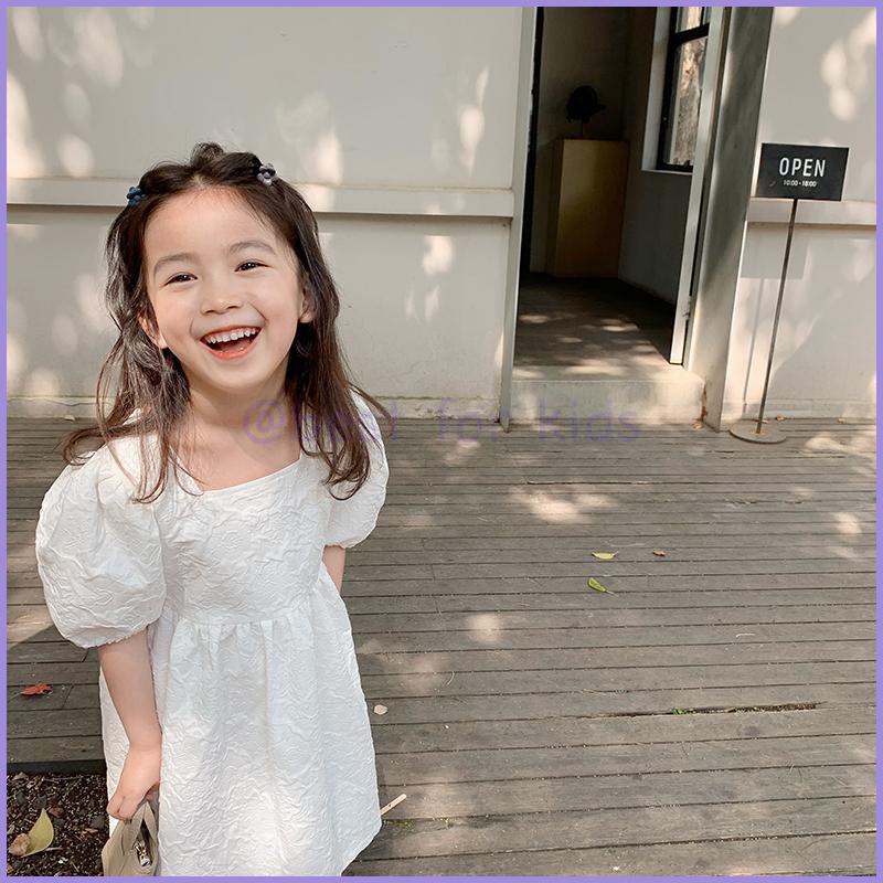 Đầm Cotton Trắng Cổ Vuông Dập Nổi Họa Tiết Búp Bê Thời Trang Mùa Hè Cho Bé Gái