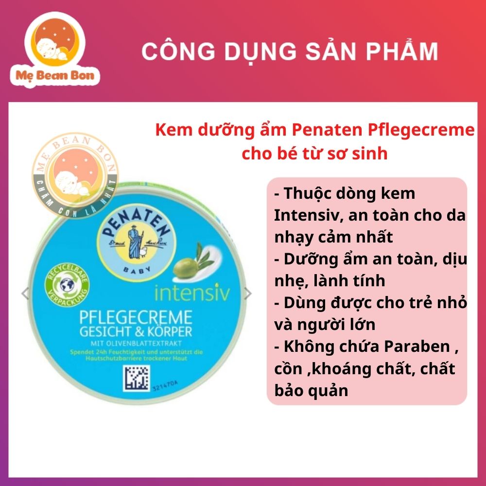 Kem Dưỡng Da Cho Bé Penaten Intensiv 100ml Chuyên Sâu Cho Mặt Và Cơ Thể giúp Giữ Ẩm 24h, Kem Dưỡng Da cho Bé Từ Sơ Sinh