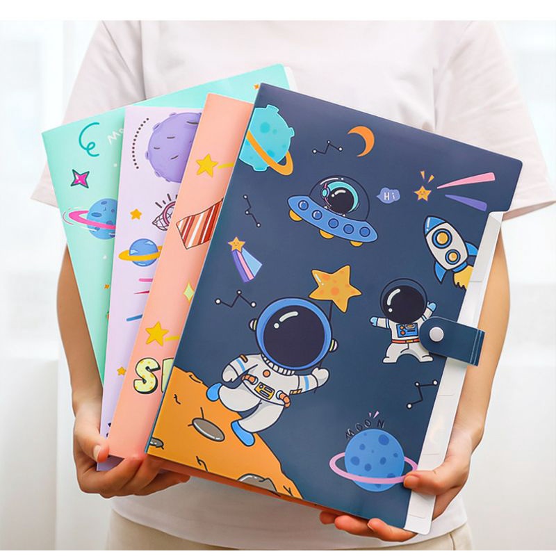 Kẹp file đựng tài liệu lưu trữ giấy tờ, bìa kẹp 5 ngăn để giấy kiểm tra a4 hình phi hành gia không gian vũ trụ siêu cute