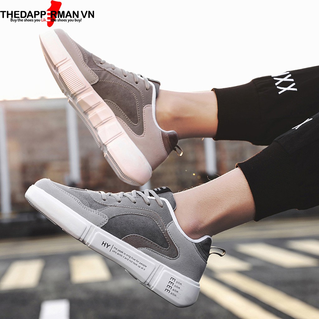 Giày nam thể thao sneaker THEDAPPERMAN WD887 chất liệu da lộn, đế cao su nhiệt dẻo, êm chân, chống trơn trượt, màu xám