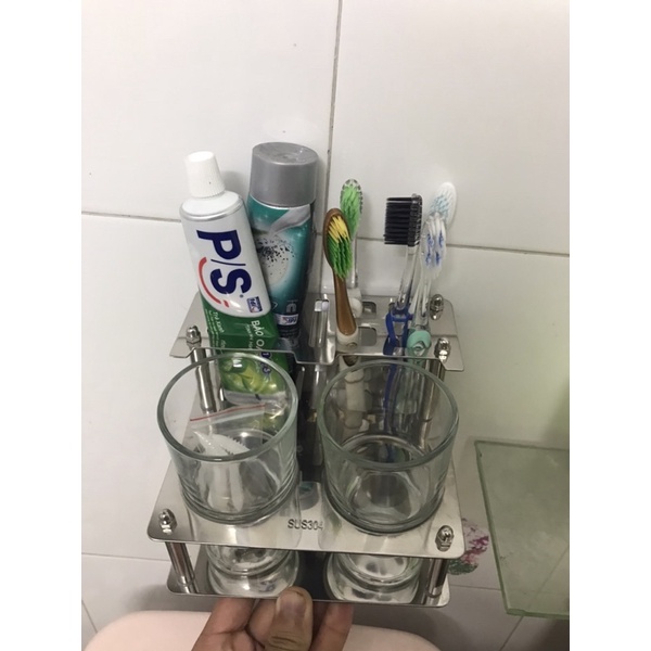👉🎋👉🎋 Kệ để bàn chải và kem đánh răng Sus304- Tăng 2 ly thuỷ tinh cao cấp