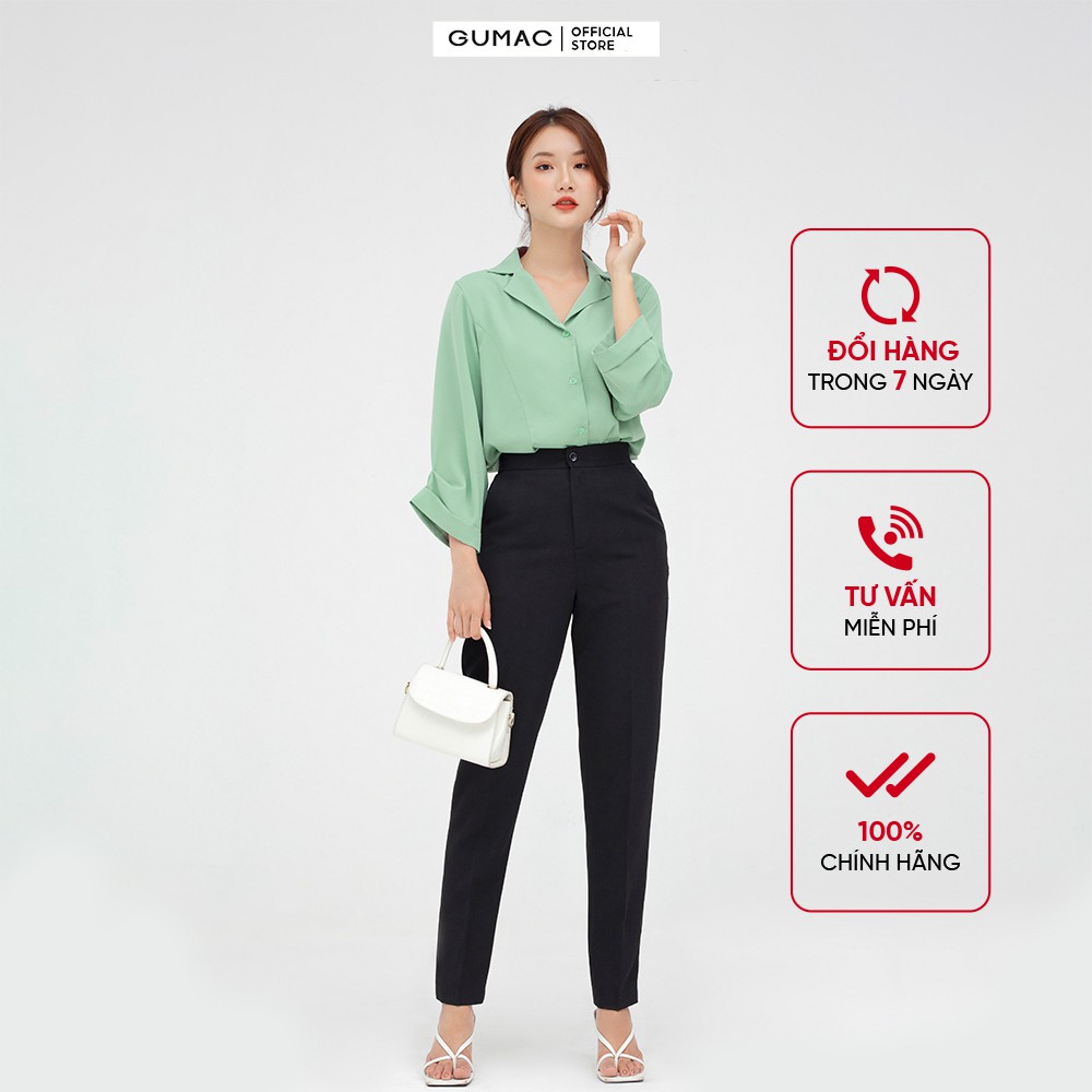 [Mã WABRGM11 giảm 10% đơn 250K] Áo sơ mi cổ ve GUMAC vải lụa cao cấp màu xanh AB531 | BigBuy360 - bigbuy360.vn