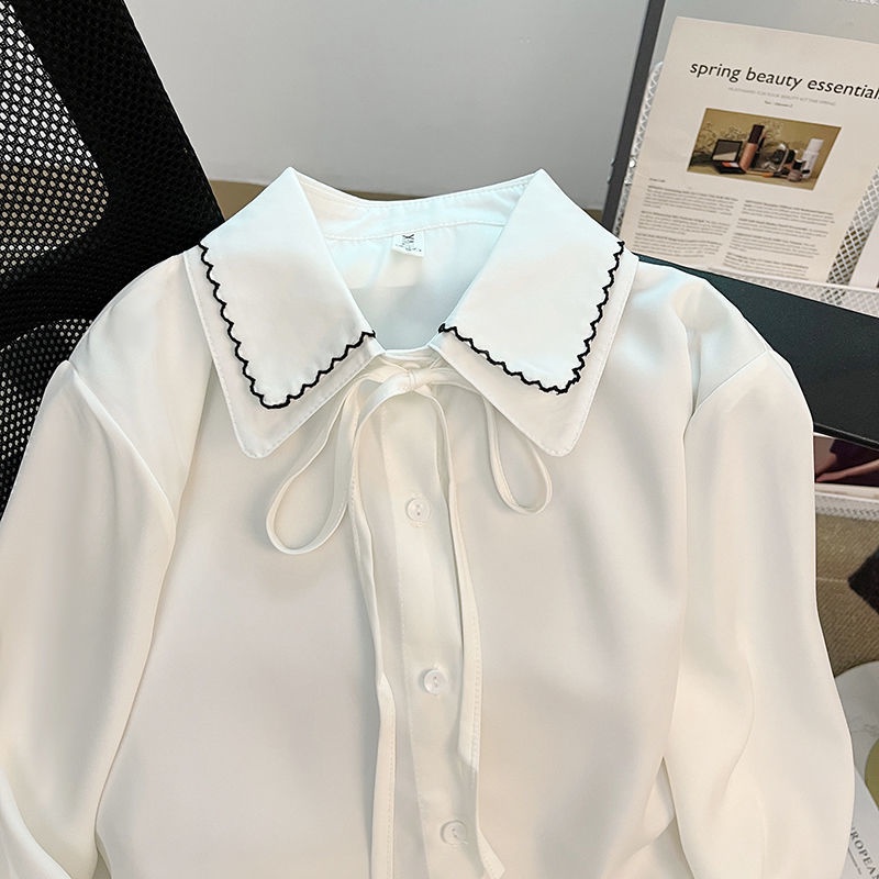 Áo Sơ Mi Chiffon Tay Dài Dáng Rộng Cổ Thắt Nơ Thời Trang Mùa Thu Dành Cho Nữ