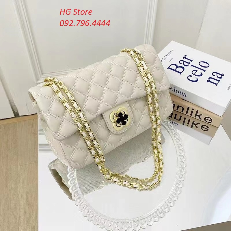 Túi Xách Nữ Da Cừu Cao Cấp(Da Thật 100%) Túi Xách Công Sở Đeo Chéo Đeo Vai Khóa Cỏ 4 Lá Size 24Cm Fullbox Đầy Đủ Túi V
