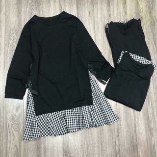 Đầm xoè phối sọc