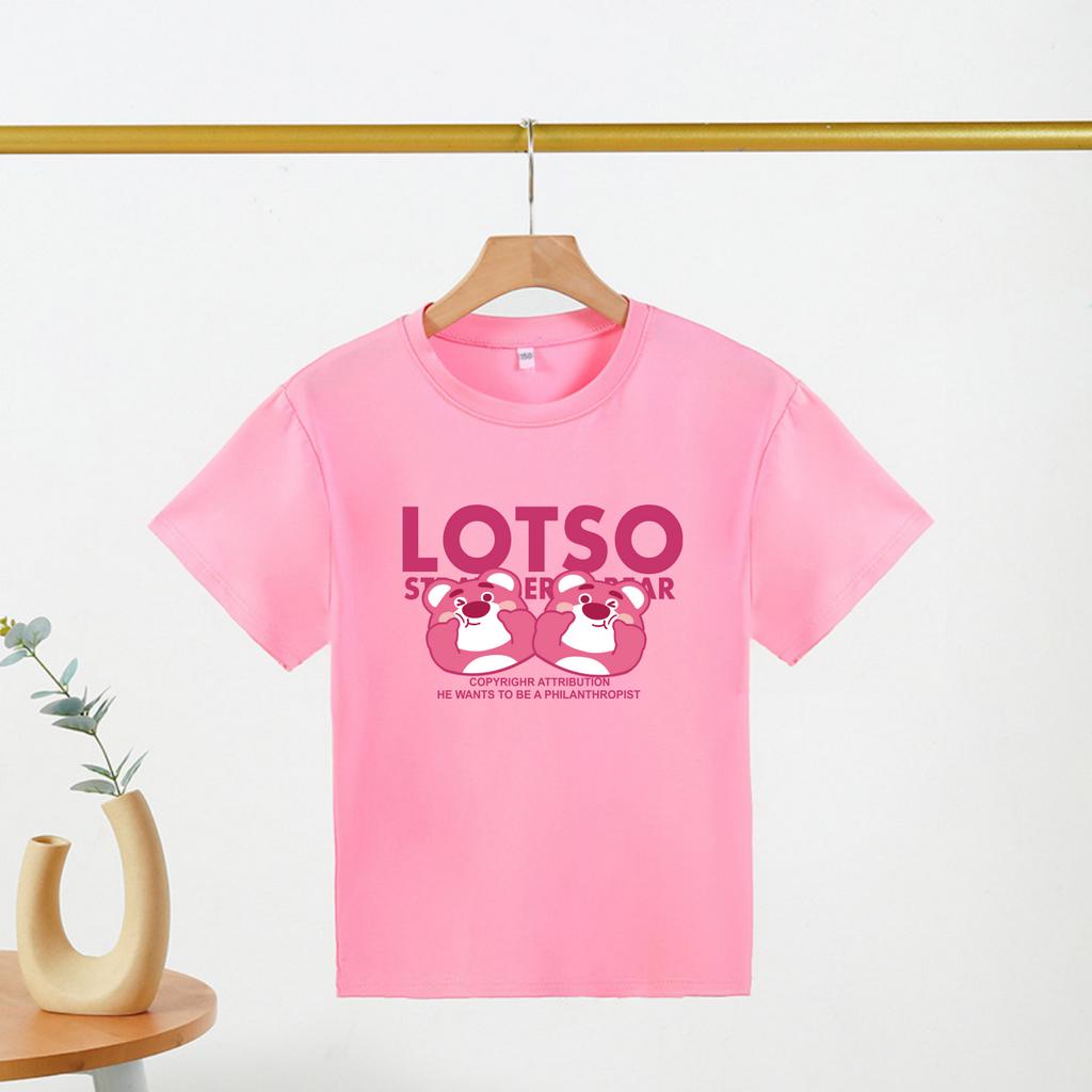 Áo Thun Cho Bé Màu Hồng In Hình Gấu Dâu Lotso Bear Bé Cực Thích