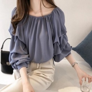 Áo Sơ Mi Chiffon Trễ Vai Dáng Rộng Màu Trơn Phong Cách Hàn Quốc Thời Trang Mùa Xuân Cho Nữ