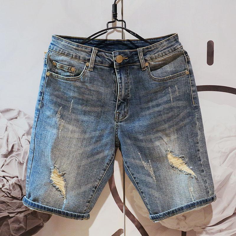 Quần short jean 5 / 7 tấc phối rách thời trang mùa hè Hàn Quốc cá tính cho nam
