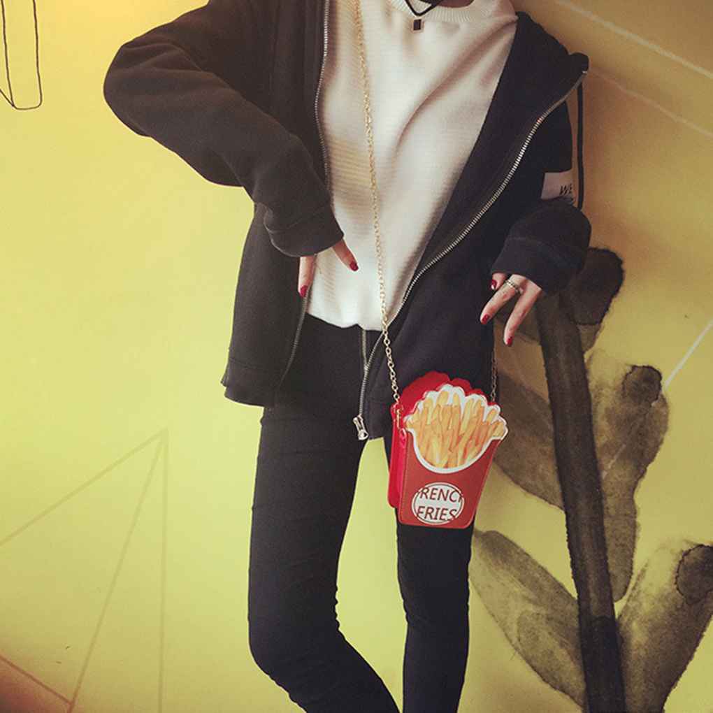 Túi đeo chéo da hình bắp rang bơ hamburger kem và khoai tây chiên