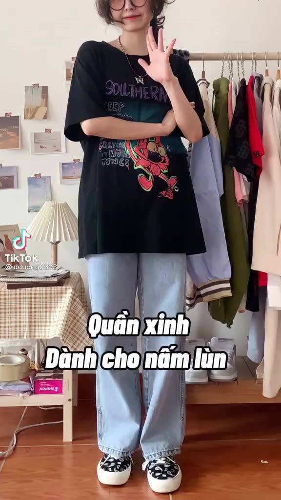 ( Quần dành cho nấm lùn 1m48-1m57)Quần jean ống rộng xanh bạc cúc chỉnh eo | BigBuy360 - bigbuy360.vn