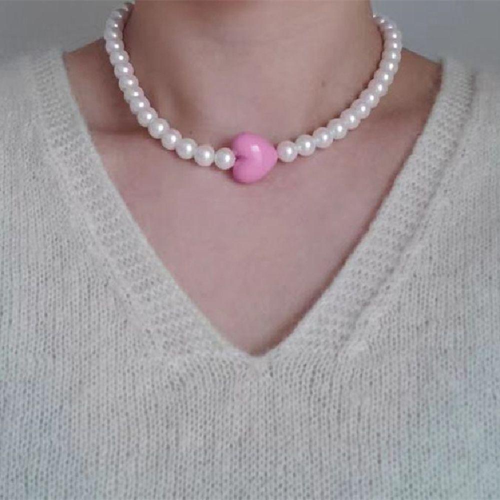 Vòng cổ VANES1 Mặt Trái Tim Màu Hồng Dễ Thương