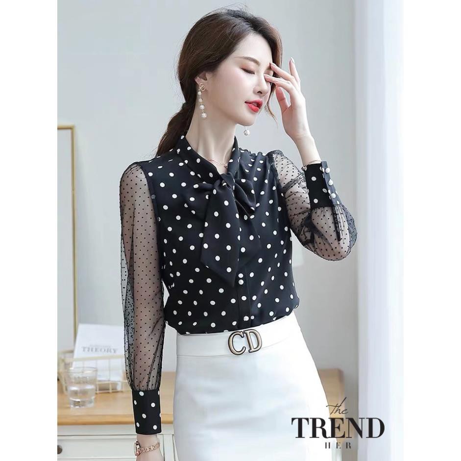 Áo sơ mi công sở chấm bi đẹp chất lụa sàng điệu sang trọng lịch sự_có size to bigsize | BigBuy360 - bigbuy360.vn