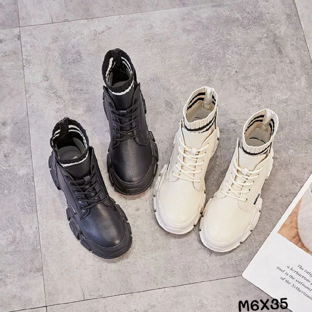 Boot Nữ Chất Da Mềm Cổ Phối Chun Len Fashion M6