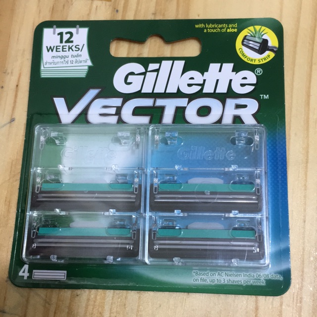 Vỉ 4 lưỡi dao cạo râu Gillette Vector (lưỡi kép)