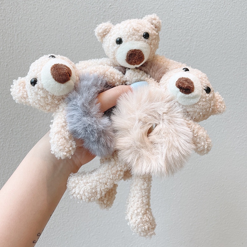 Dây cột tóc phối hình gấu nhồi bông dễ thương cho nữ