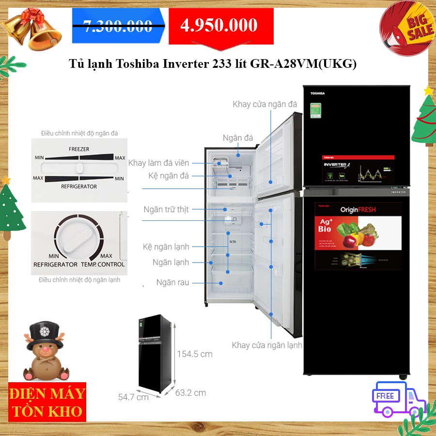 Tủ lạnh Toshiba Inverter 233 lít GR-A28VM(UKG)