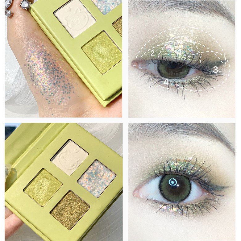 Bảng phấn mắt nhũ lì 4 ô lấp lánh Ruhuatuo Animation Senabeauty | BigBuy360 - bigbuy360.vn