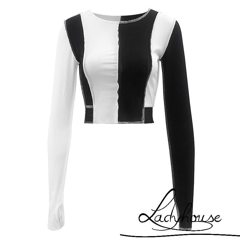 Áo Thun Croptop Tay Dài Cổ Tròn Vạt Lệch Thời Trang Dành Cho Nữ