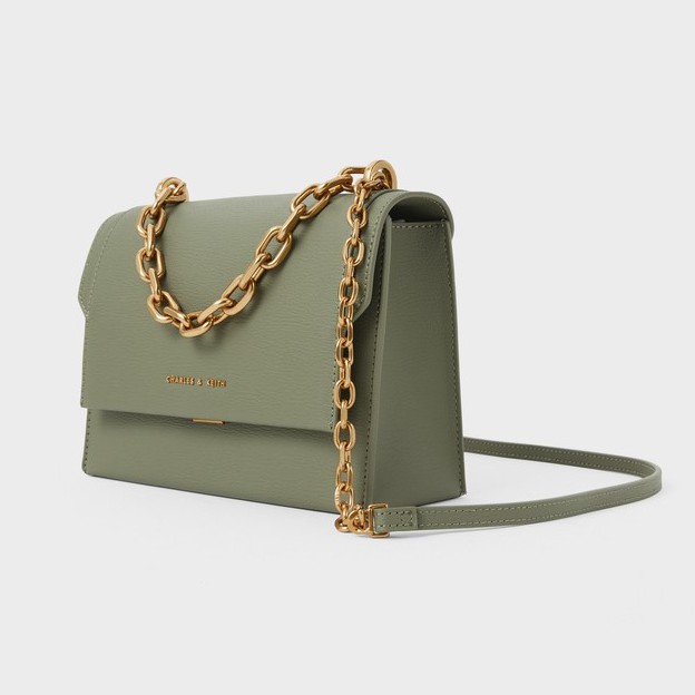 Túi Xách Charles and Keith Dáng Vuông Phối Dây Xích Thời Trang Cho Nữ
