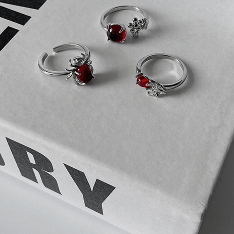 Nhẫn mặt hình hoa và bướm màu đỏ thiết kế hở kiểu dáng đơn giản 191180