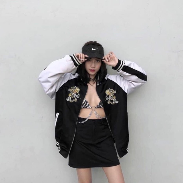 Áo bomber thêu rồng ( kèm ảnh thật shop chụp )