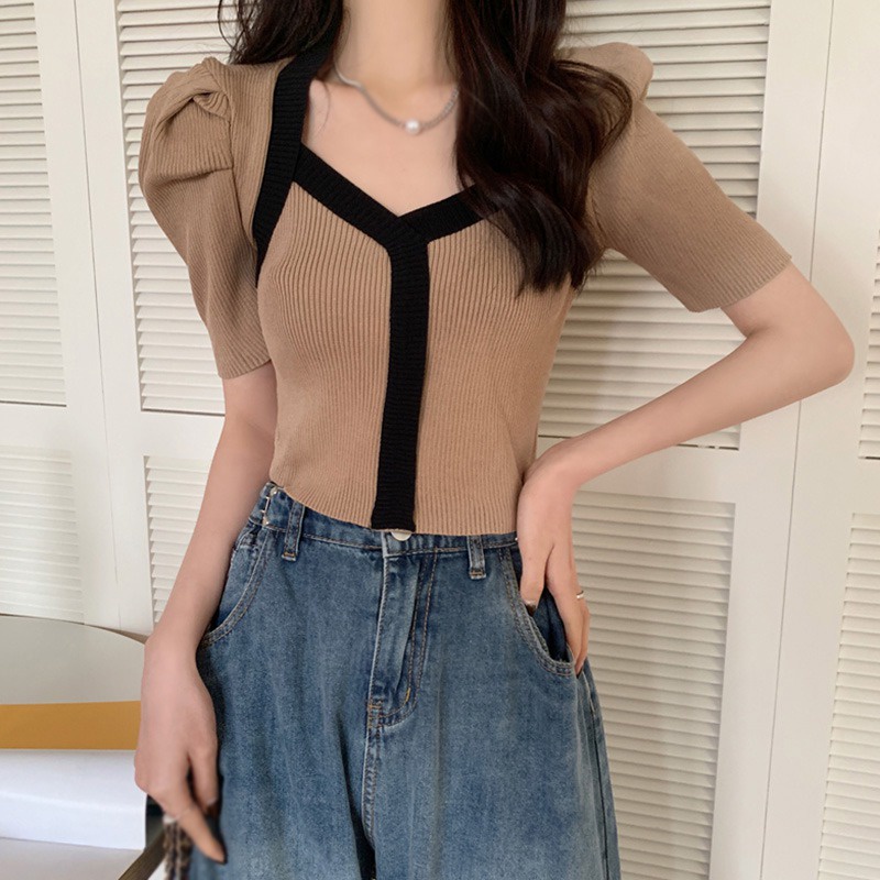 Áo Croptop Dệt Kim Sát Nách Cổ Vuông Ôm Dáng Thời Trang Mùa Hè Cho Nữ