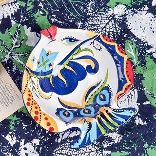 Bát Tô Sứ vẽ tay thủ công, Đĩa cá sâu lòng hay bát tô vẽ cá hoạ tiết 650ml, Gốm sứ Vintage