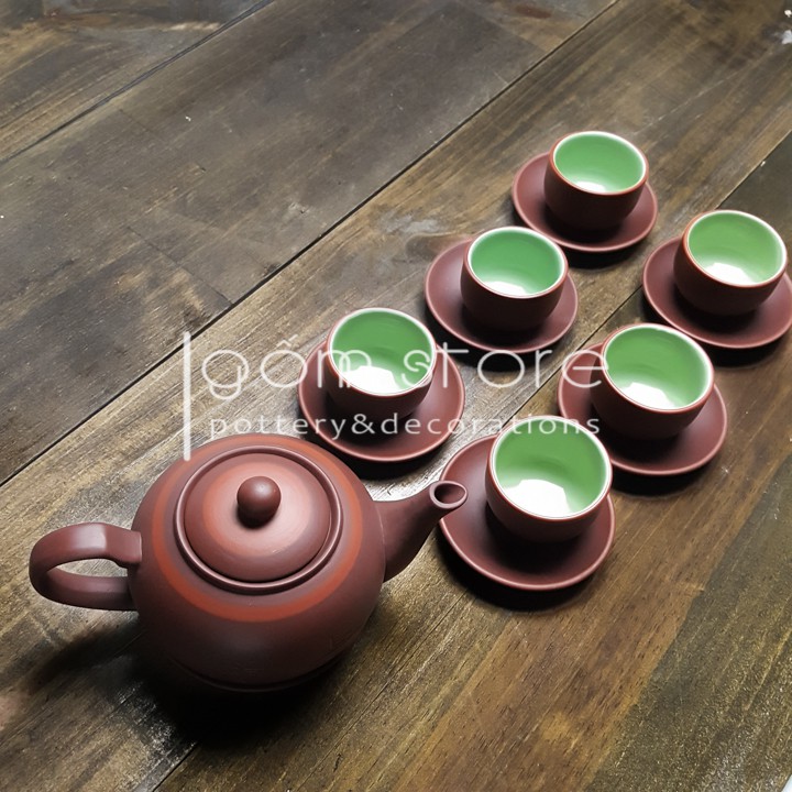 Bộ ấm chén tử sa Bát Tràng dáng bưởi