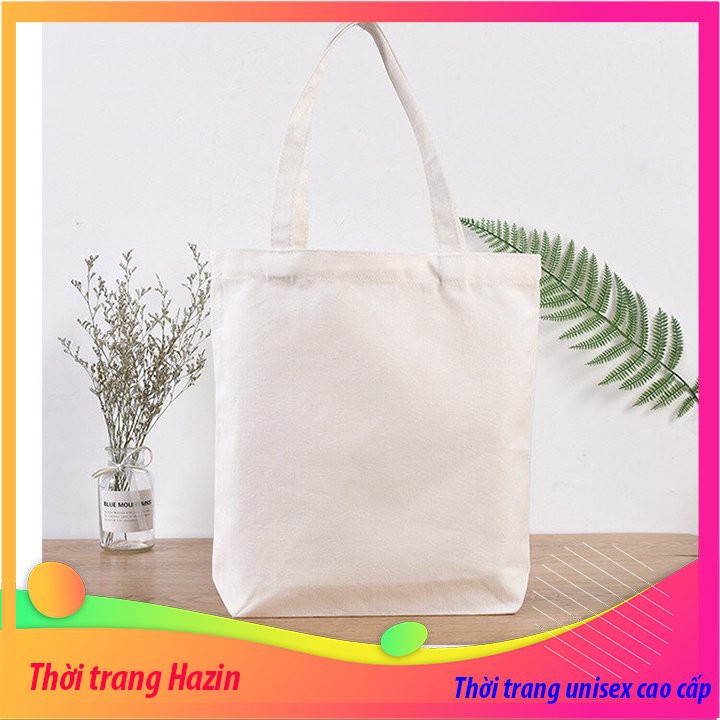 Túi tote vải bố đựng đồ canvas đeo vai Hazin túi trơn không khóa cho nữ,đi học,đi làm loại đẹp