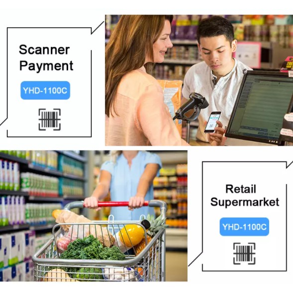 Máy quét mã vạch sản phẩm YHD 1100C 1D Máy Scan Barcode cầm tay có dây dùng trong Cửa hàng, Siêu thị
