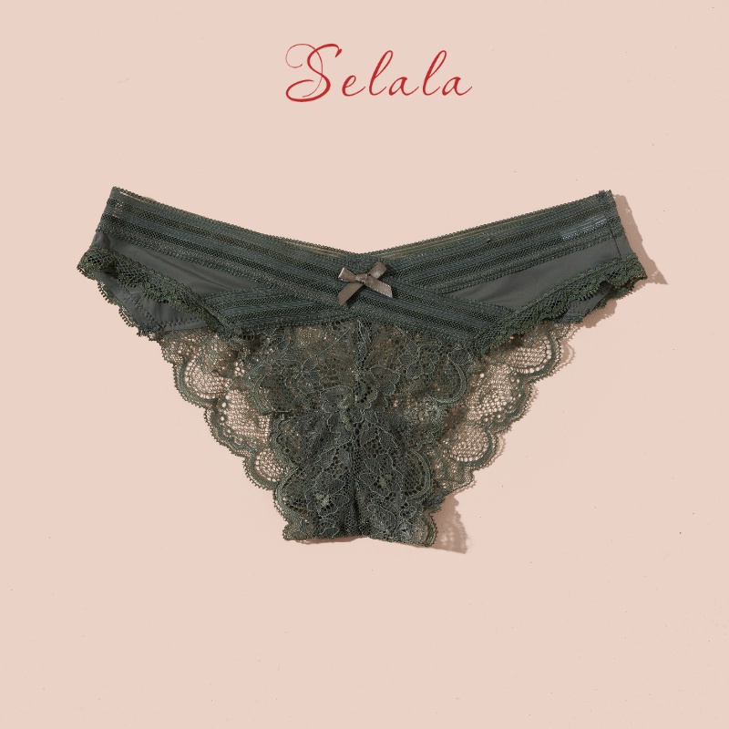 Quần Lót Ren Selala Cạp Chéo Phối Nơ Siêu Sexy Quyến Rũ QR16