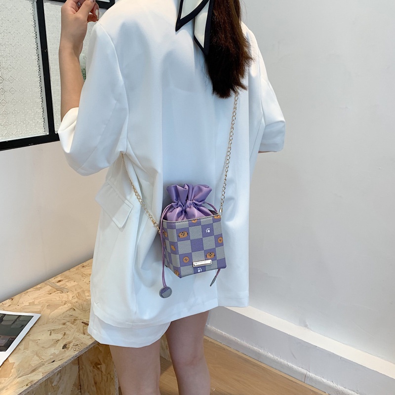 Túi rút dây IELGY mini họa tiết kẻ ô dành cho nữ