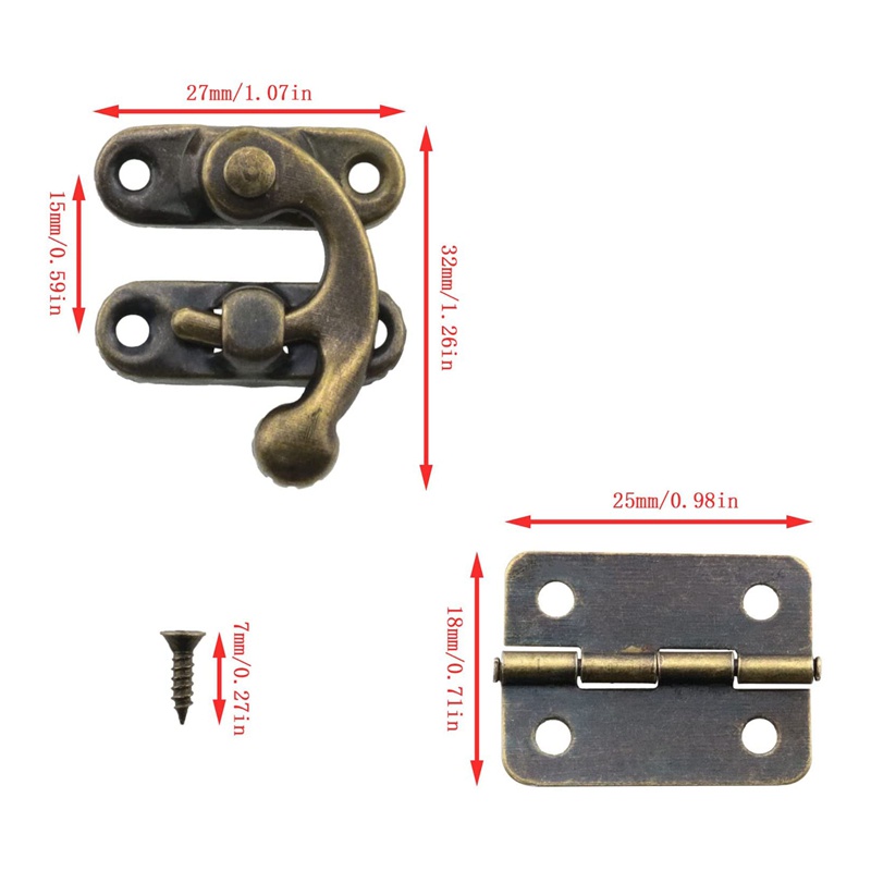 Bản Lề Hộp Nhỏ Bằng Đồng Kèm Ốc Vít Và Móc Khóa Dùng Làm Hộp Trang Sức / Hộp Gỗ