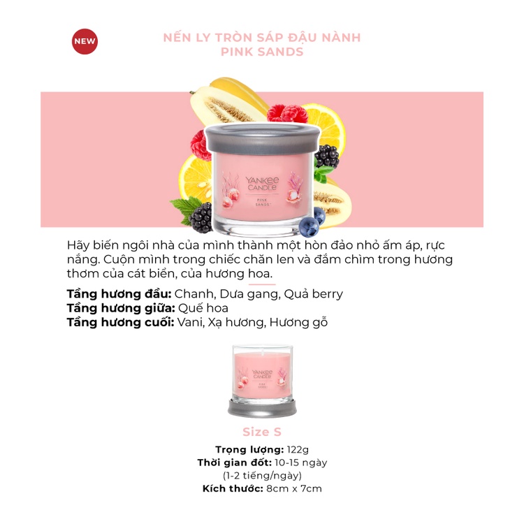 Nến ly tròn sáp đậu nành Yankee Candle size S (122g) - Pink Sands