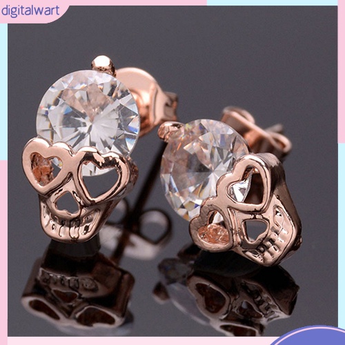 Cặp khuyên tai thiết kế hình đầu lâu đính đá kim cương nhân tạo sang trọng cá tính dành cho nữ