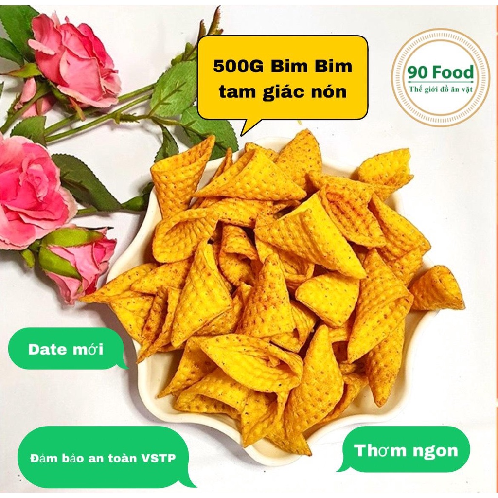 Snack Bim Bim Tam Giác Nón 90 Food túi Zip 500G giòn tan thơm ngon nhức nách, đồ ăn vặt Việt Nam ATVSTP