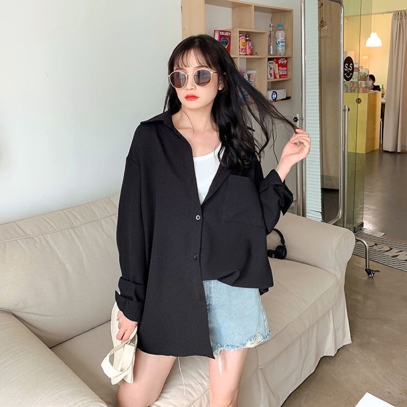 Áo Sơ Mi Ulzzang Over Size Phong Cách Bụi Bặm, Cá Tính