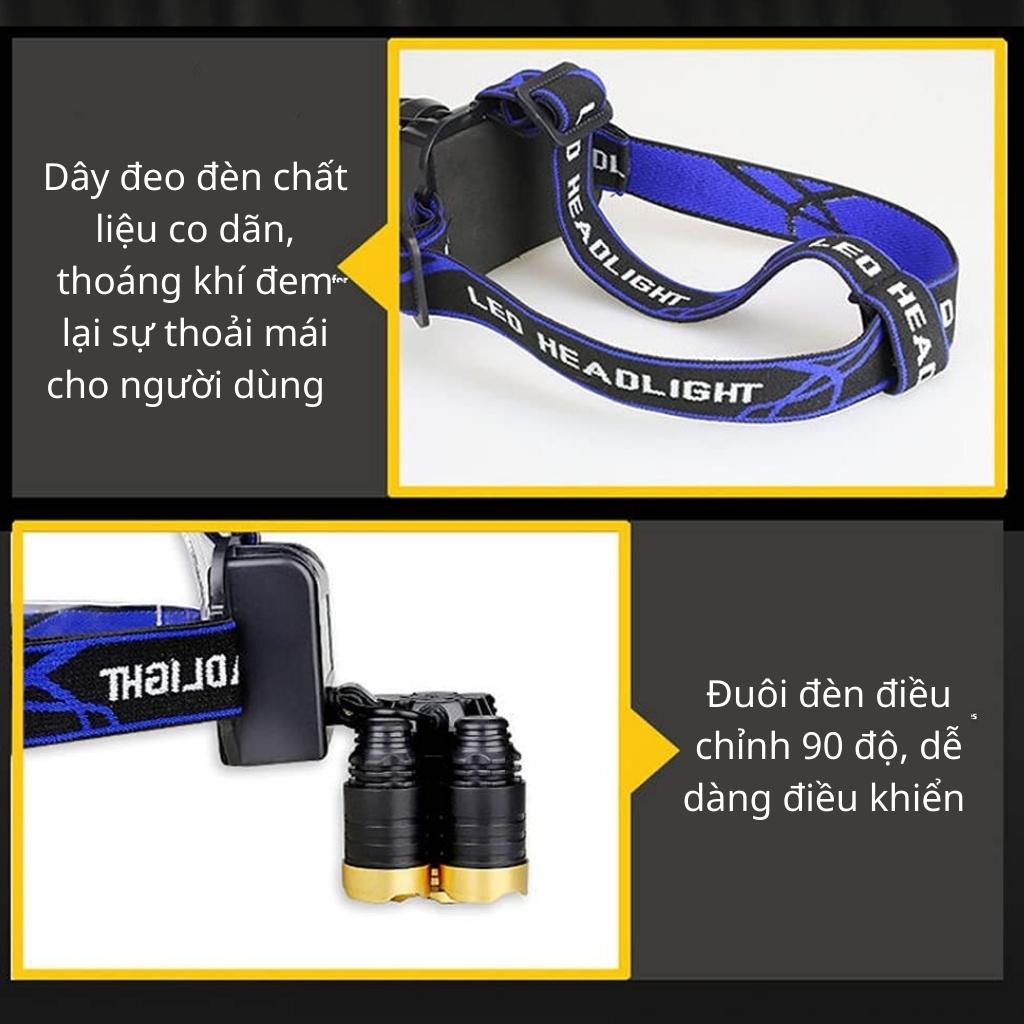 Đèn pin đội đầu mini siêu sáng 5 led Kèm dây đeo đầu, sạc USB 5V Pin Siêu Tiện Lợi
