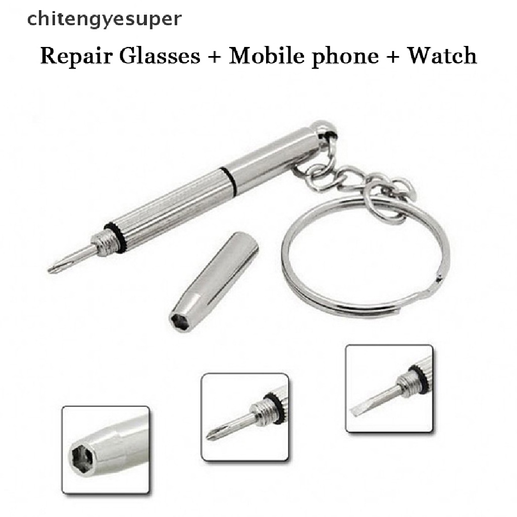 Tua vít 3 trong 1 dạng móc khóa bằng thép không gỉ để sửa chữa đồng/ mắt kính