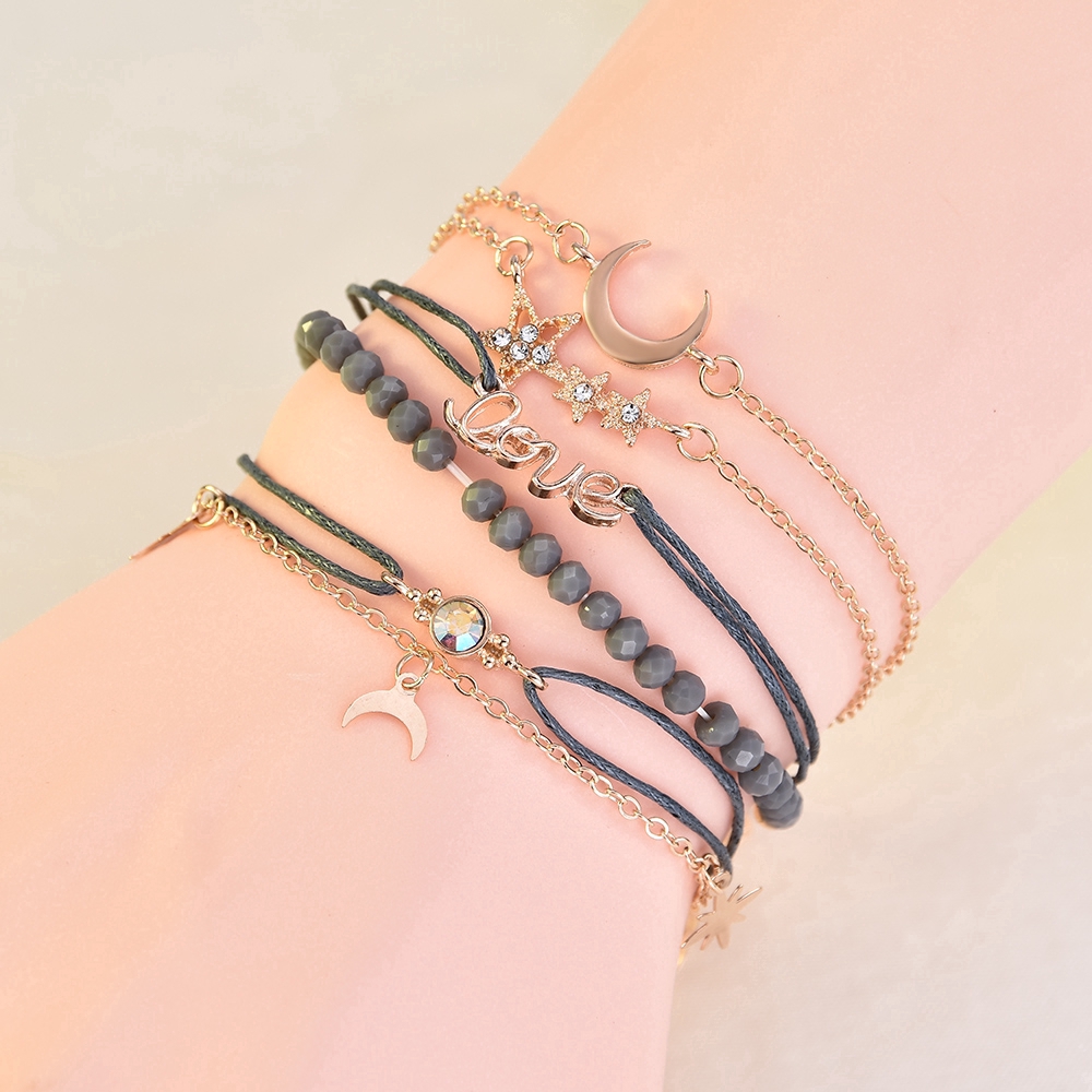 Set 6 vòng đeo tay phối mặt hình đa dạng phong cách cổ điển thời trang cho nữ