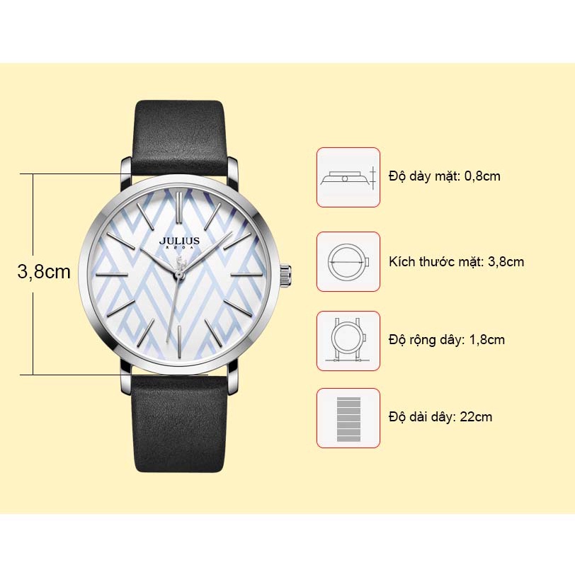 Đồng Hồ Nữ JA-1114A Julius Hàn Quốc dây da