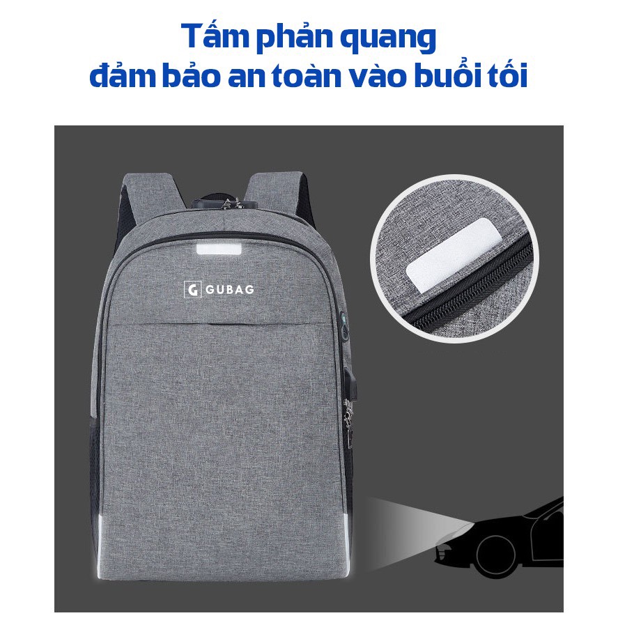 Balo chống trộm có khóa số Gu Bag BL07, đổi được mật khẩu, chống nước, chống xước, có lỗ cổng USB và lỗ cắm tai nghe