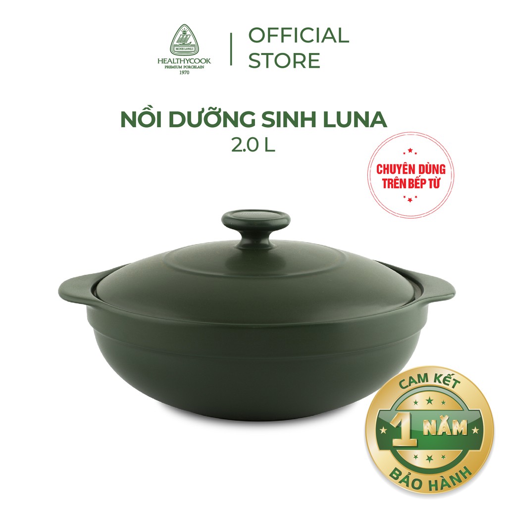 Nồi dưỡng sinh Luna (Nồi cạn) 2.0 L Minh Long + nắp (CK) (bếp từ)- Healthy Cook- Xanh Rêu