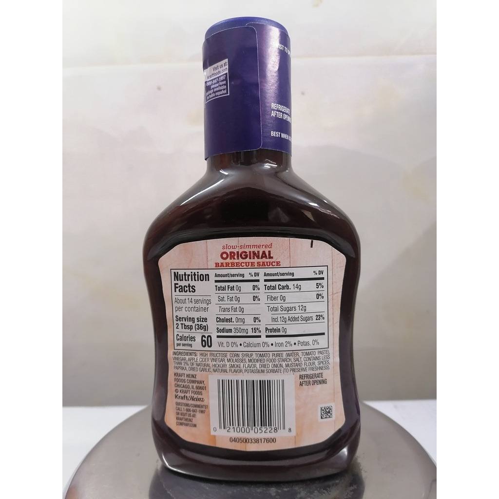 [Chai 510g] XỐT CHẤM THỊT NƯỚNG BBQ Kraft [USA] HEINZ (Slow-Simmered) Original Barbecue Sauce