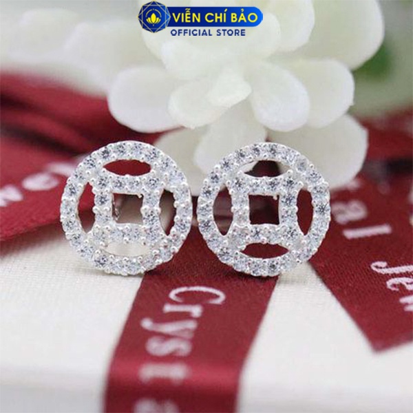 Bông tai bạc nữ Kim tiền đính đá sang chảnh chất liệu bạc S925 tthời trang phụ kiện trang sức nữ Viễn Chí Bảo B400299
